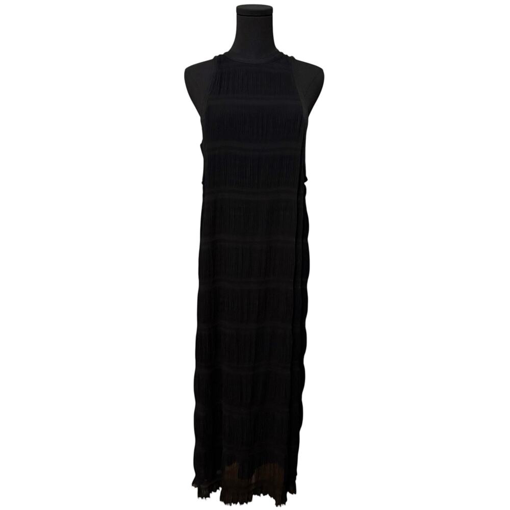 Superfine Chill Sleeveless Dress Silk Blend Plisse Pleats Airy Light Black Small